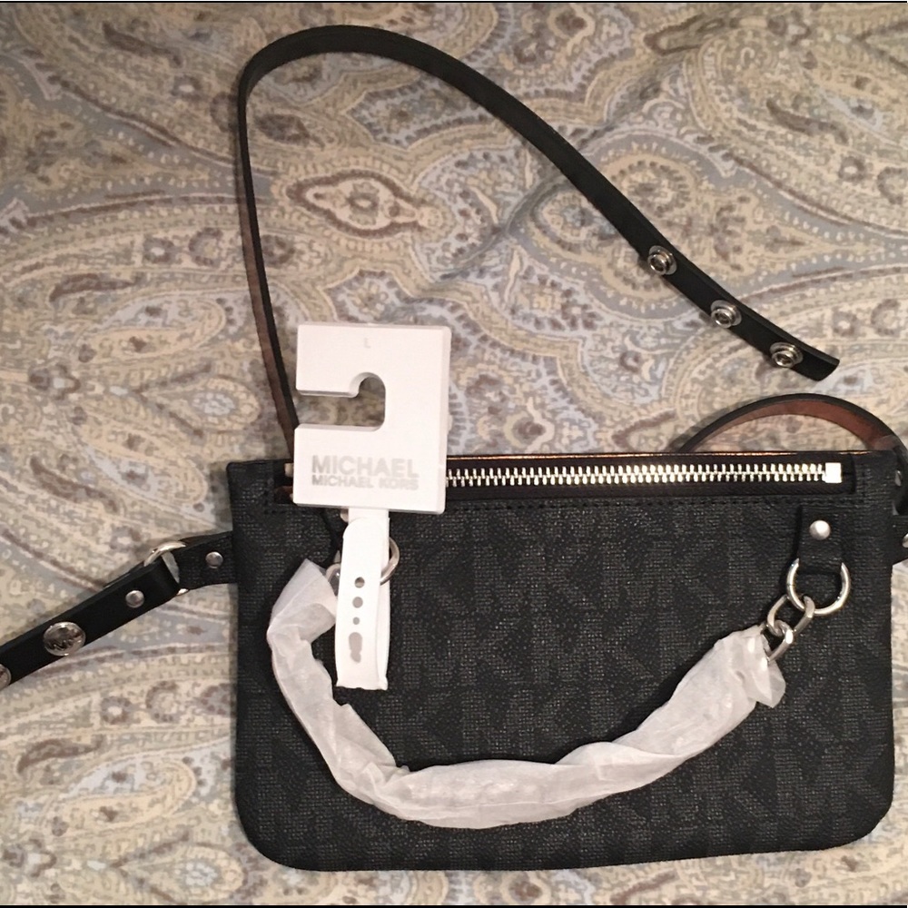 NEW MK BLACK Waist belt fanny pack with Chain - Picture 1 of 6